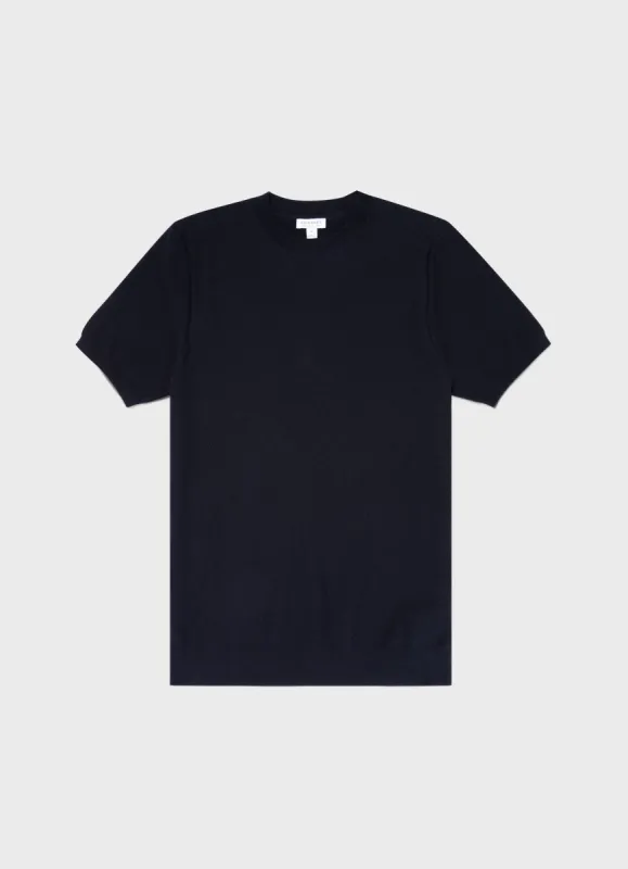 Men's Honeycomb Knitted T-shirt in Navy sold by Sunspel
