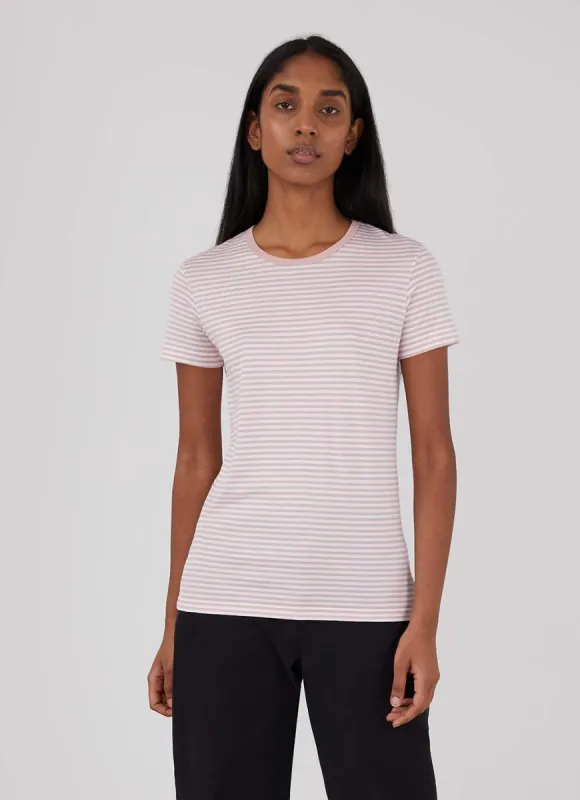 Women's Classic T-shirt in Dusty Pink/White English Stripe sold by Sunspel