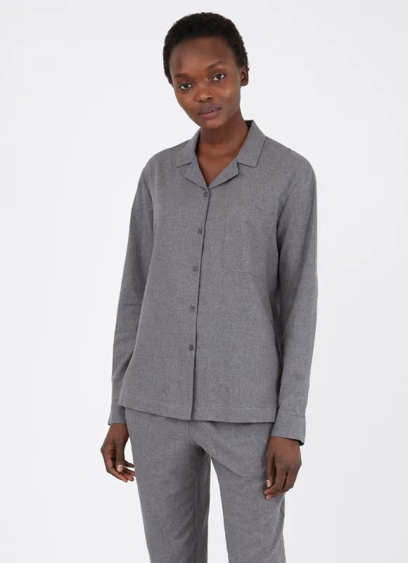 Women's Pyjama Shirt in Mid Grey Melange sold by Sunspel