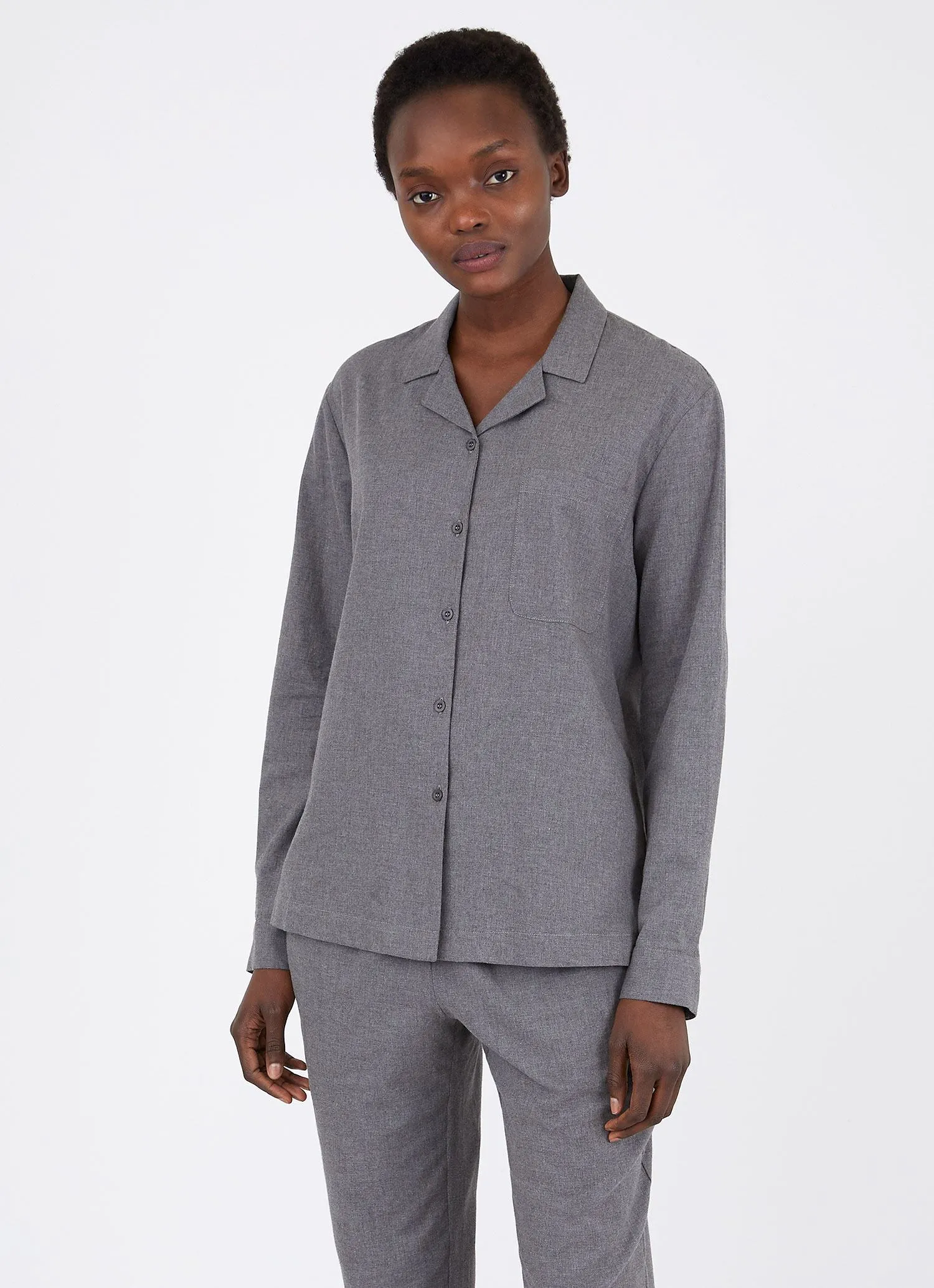 Women's Pyjama Shirt in Mid Grey Melange sold by Sunspel
