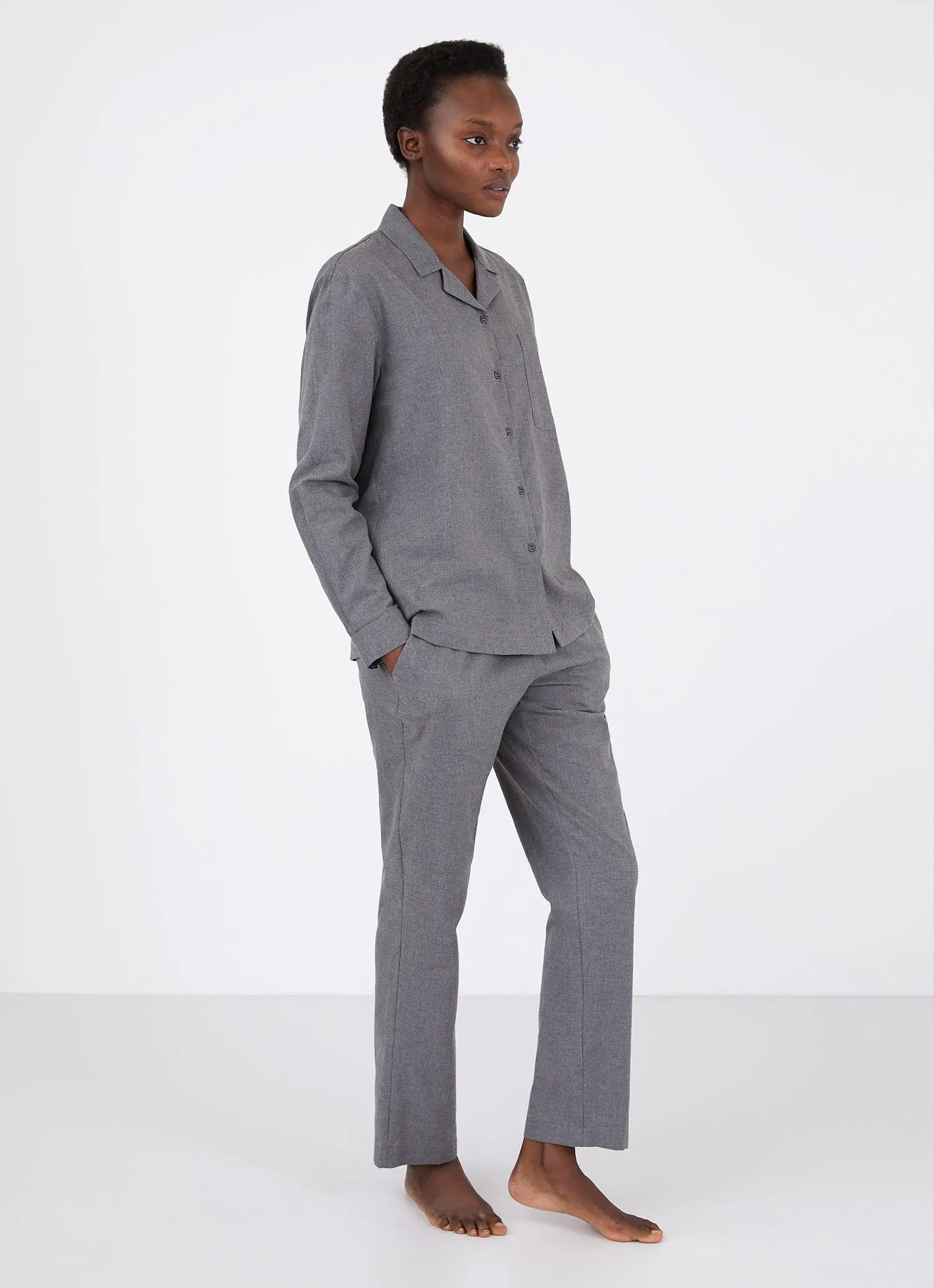 Women's Pyjama Shirt in Mid Grey Melange sold by Sunspel product image thumbnail 2