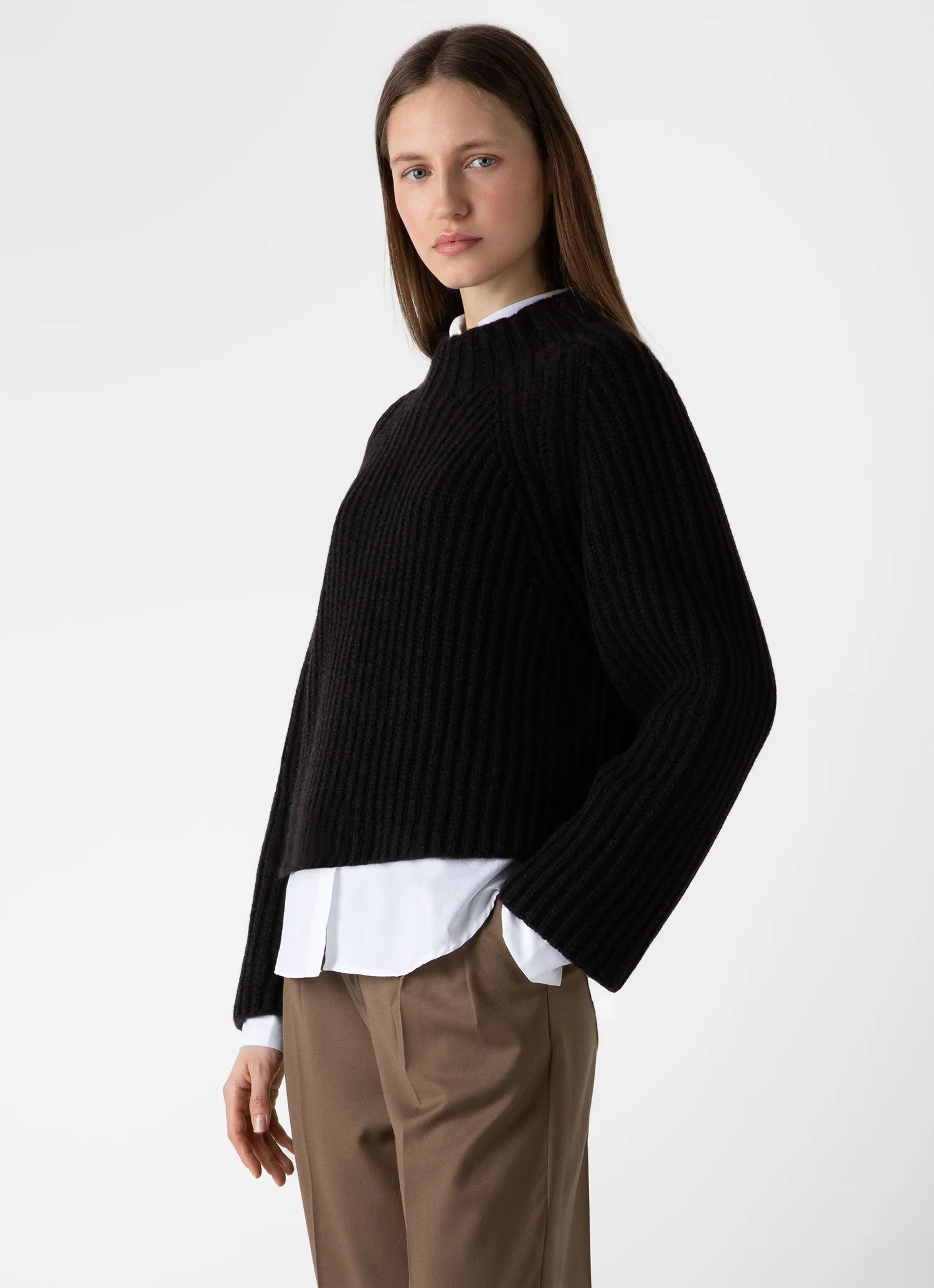 Women's Lambswool Chunky Funnel Neck Jumper in Coffee Twist sold by Sunspel product image thumbnail 2