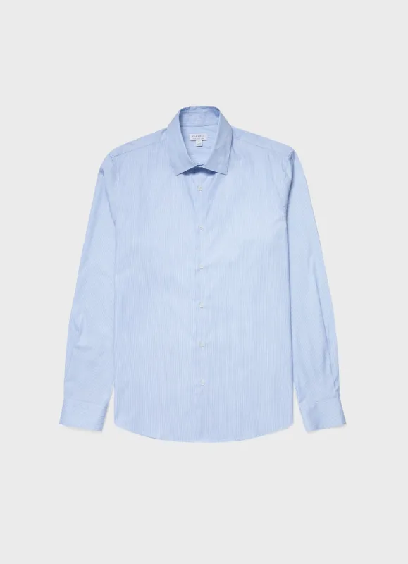 Men's Cotton Stretch Shirt in Light Blue/White sold by Sunspel