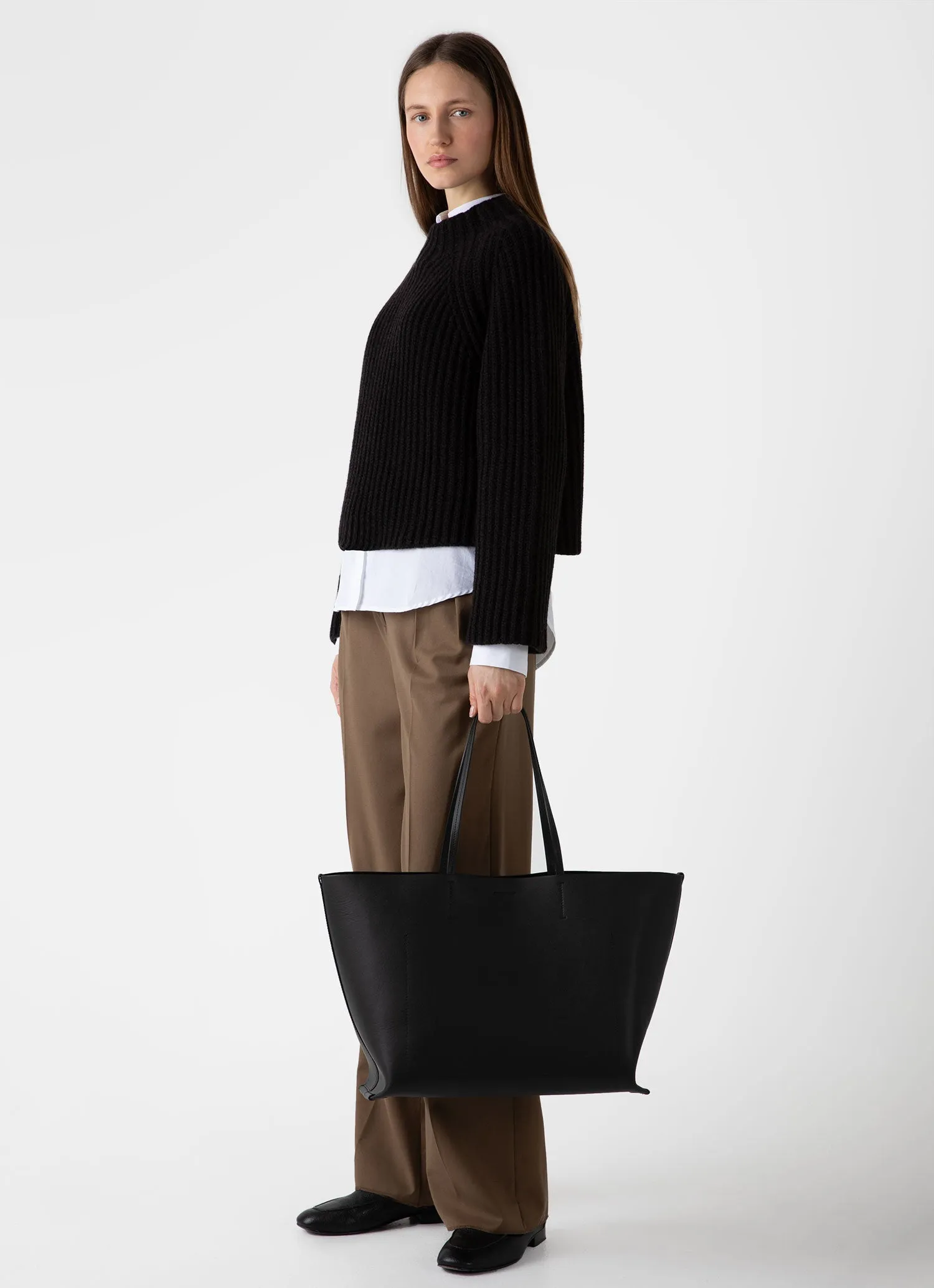 Women's Lambswool Chunky Funnel Neck Jumper in Coffee Twist sold by Sunspel