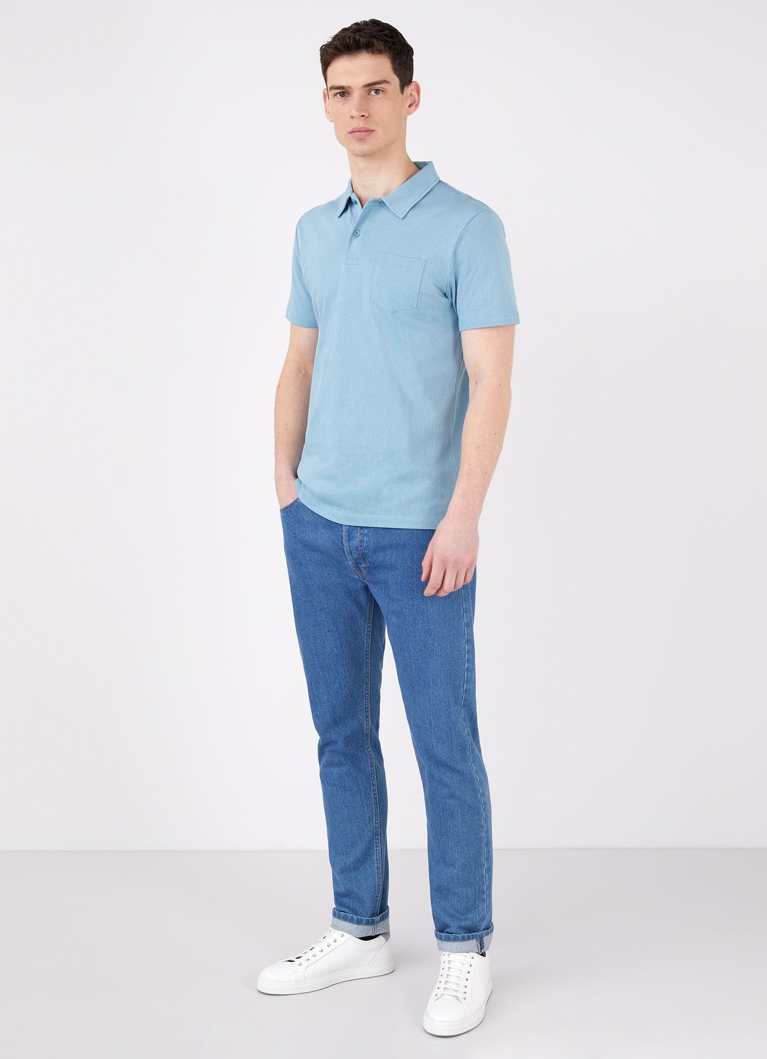Men's Riviera Polo Shirt in Storm Blue sold by Sunspel product image thumbnail 3