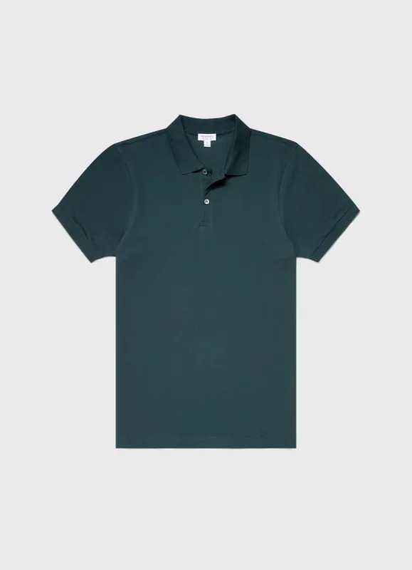 Men's Piqué Polo Shirt in Peacock sold by Sunspel