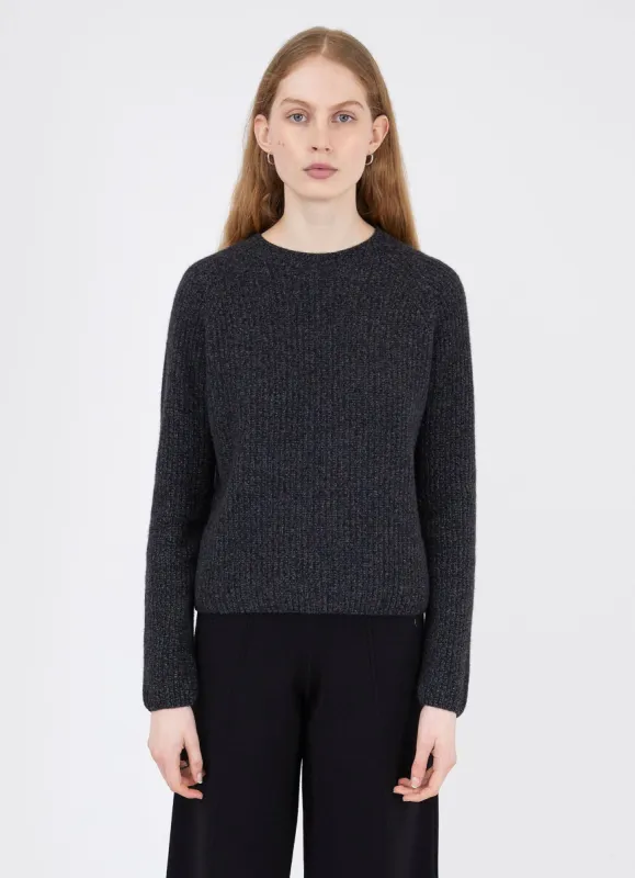 Women's Wool Cashmere Rib Jumper in Charcoal Mouline sold by Sunspel