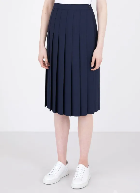 Women's Fine Wool Kilt in Navy sold by Sunspel