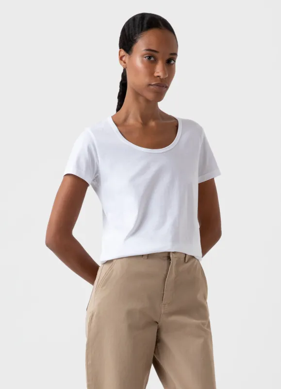 Women's Classic Scoop Neck T-shirt in White sold by Sunspel