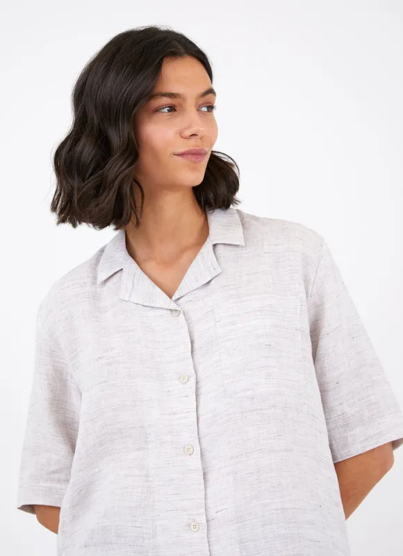 Women's Short Sleeve Linen Shirt in Oatmeal Melange sold by Sunspel