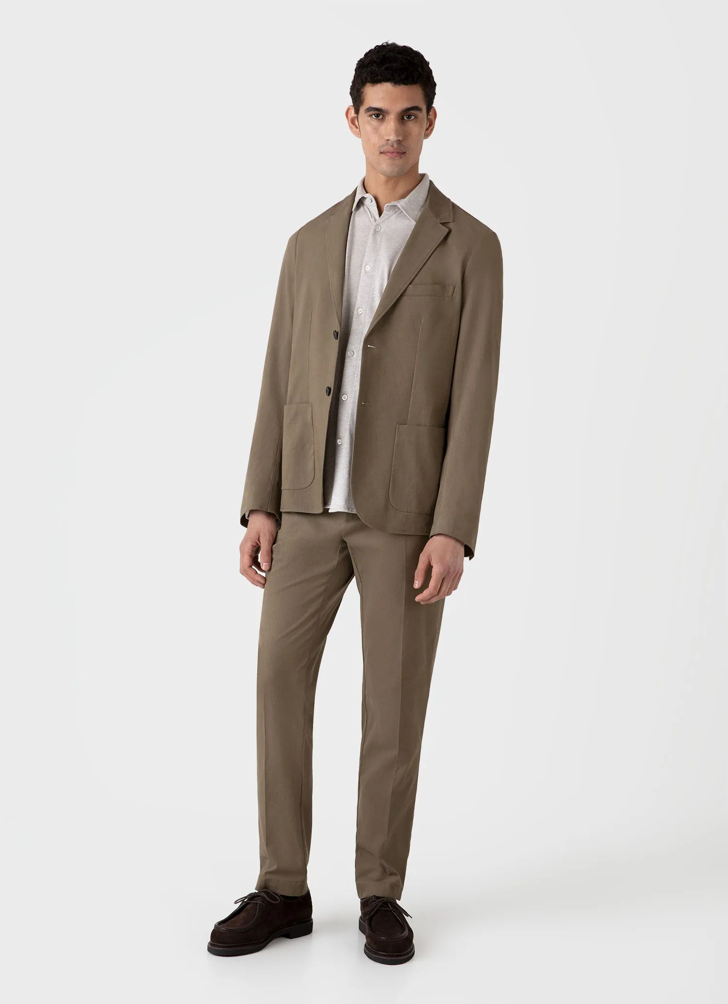 Men's Cotton Cashmere Piqué Shirt in Putty Melange sold by Sunspel product image thumbnail 3