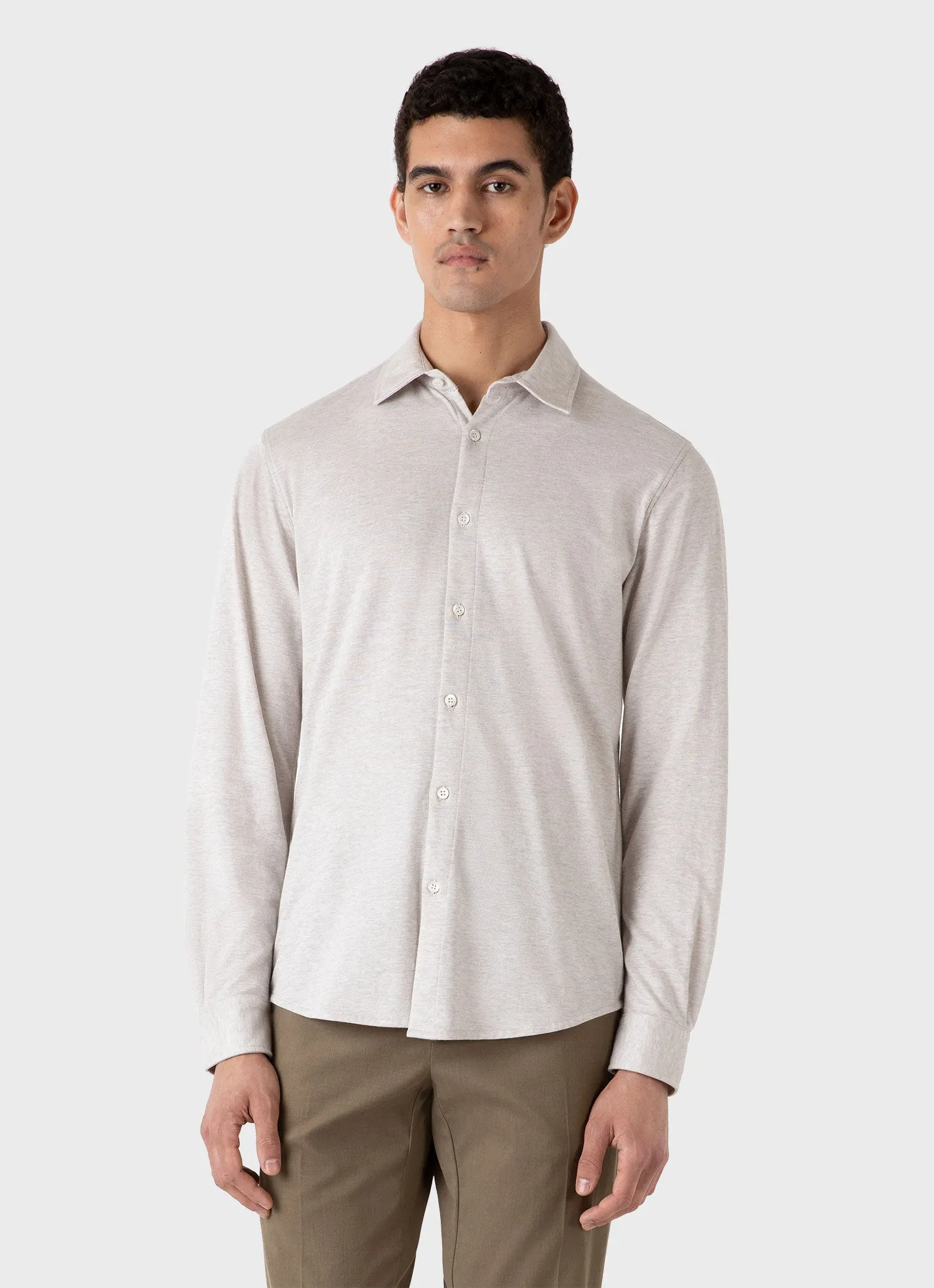 Men's Cotton Cashmere Piqué Shirt in Putty Melange sold by Sunspel product image thumbnail 2