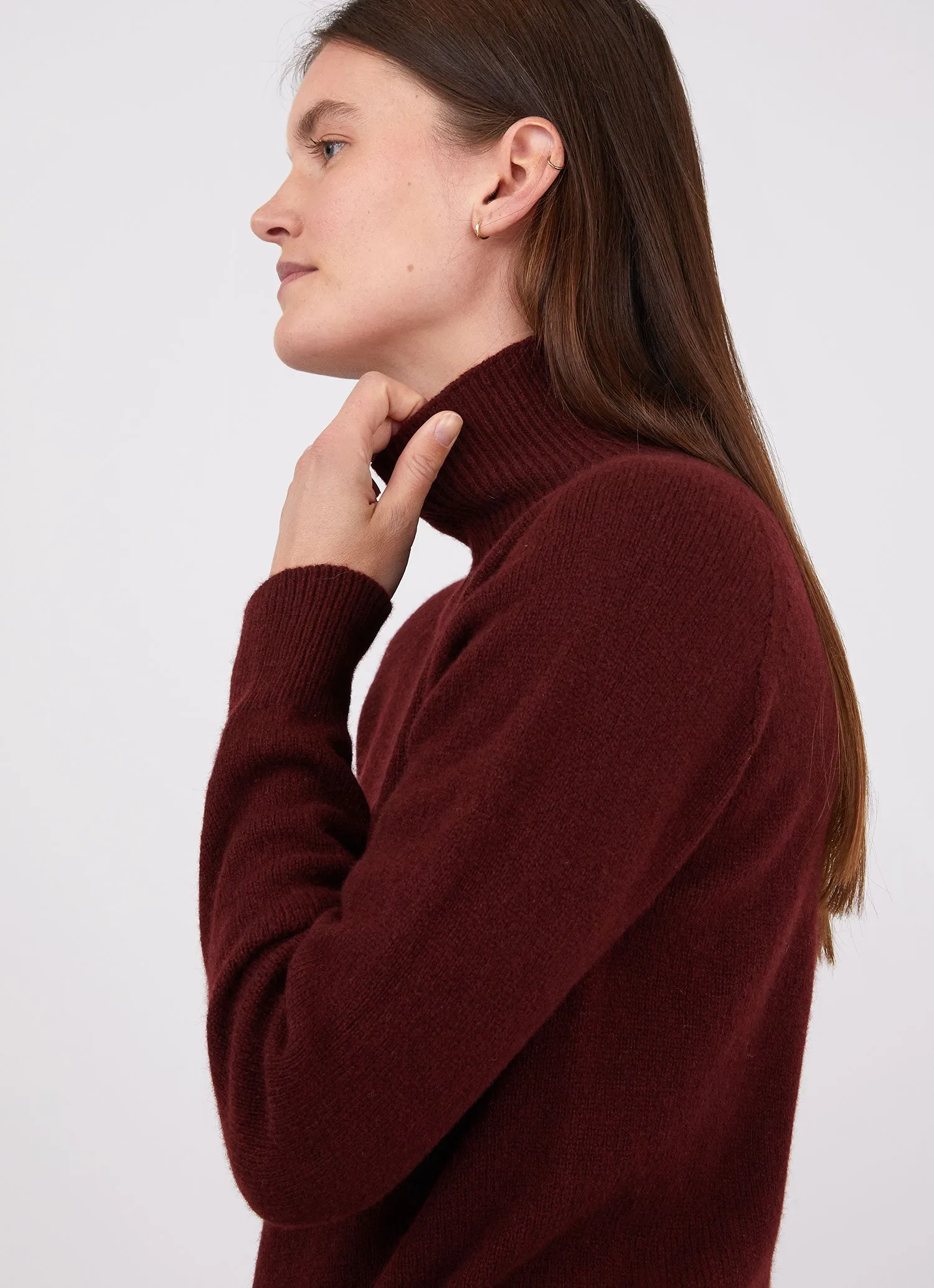 Women's Lambswool Funnel Neck Jumper in Port sold by Sunspel
