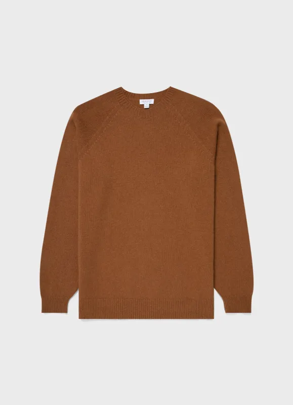 Men's Lambswool Crew Neck Jumper in Dark Camel sold by Sunspel