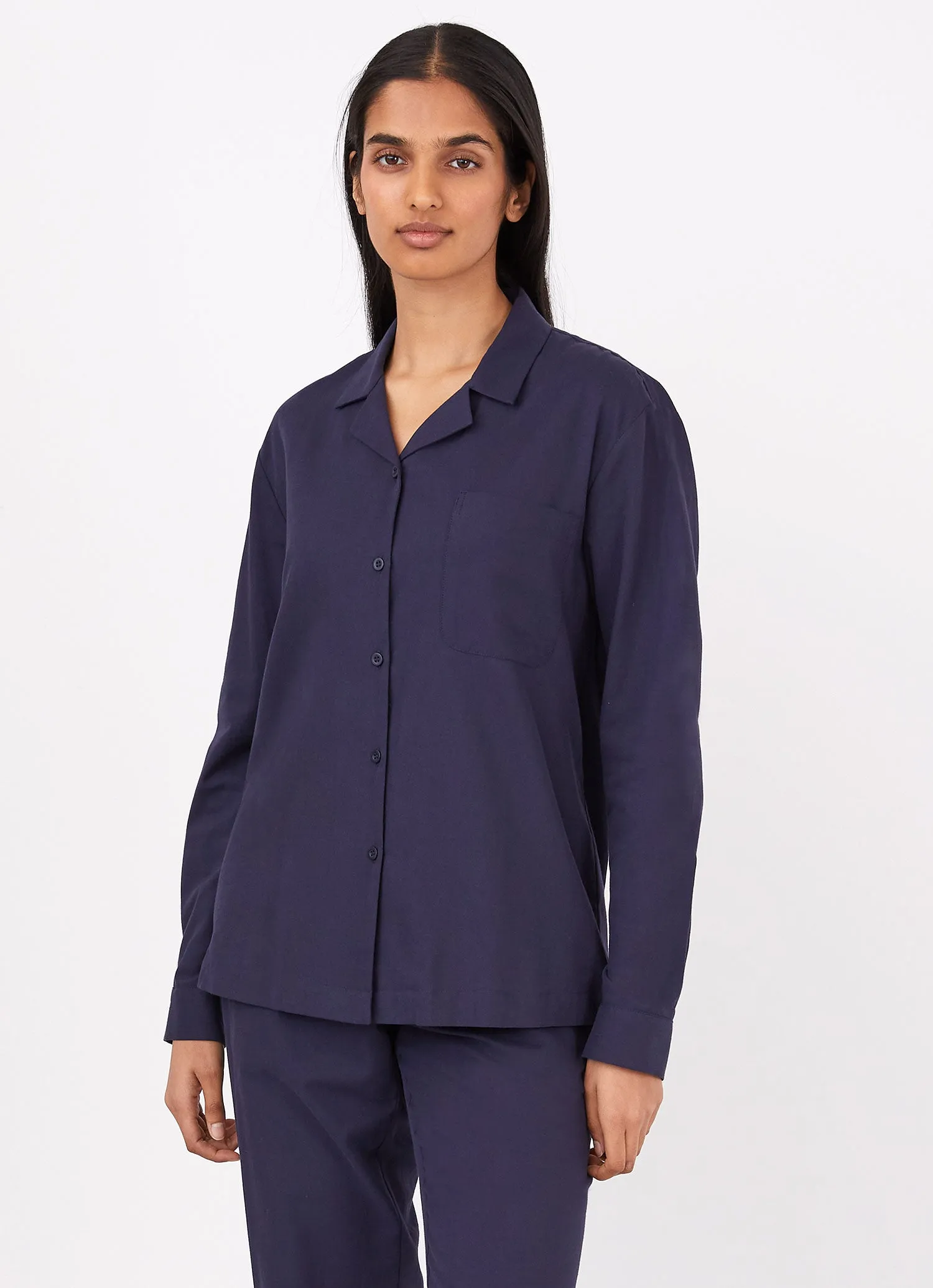 Women's Pyjama Shirt in Navy9 sold by Sunspel