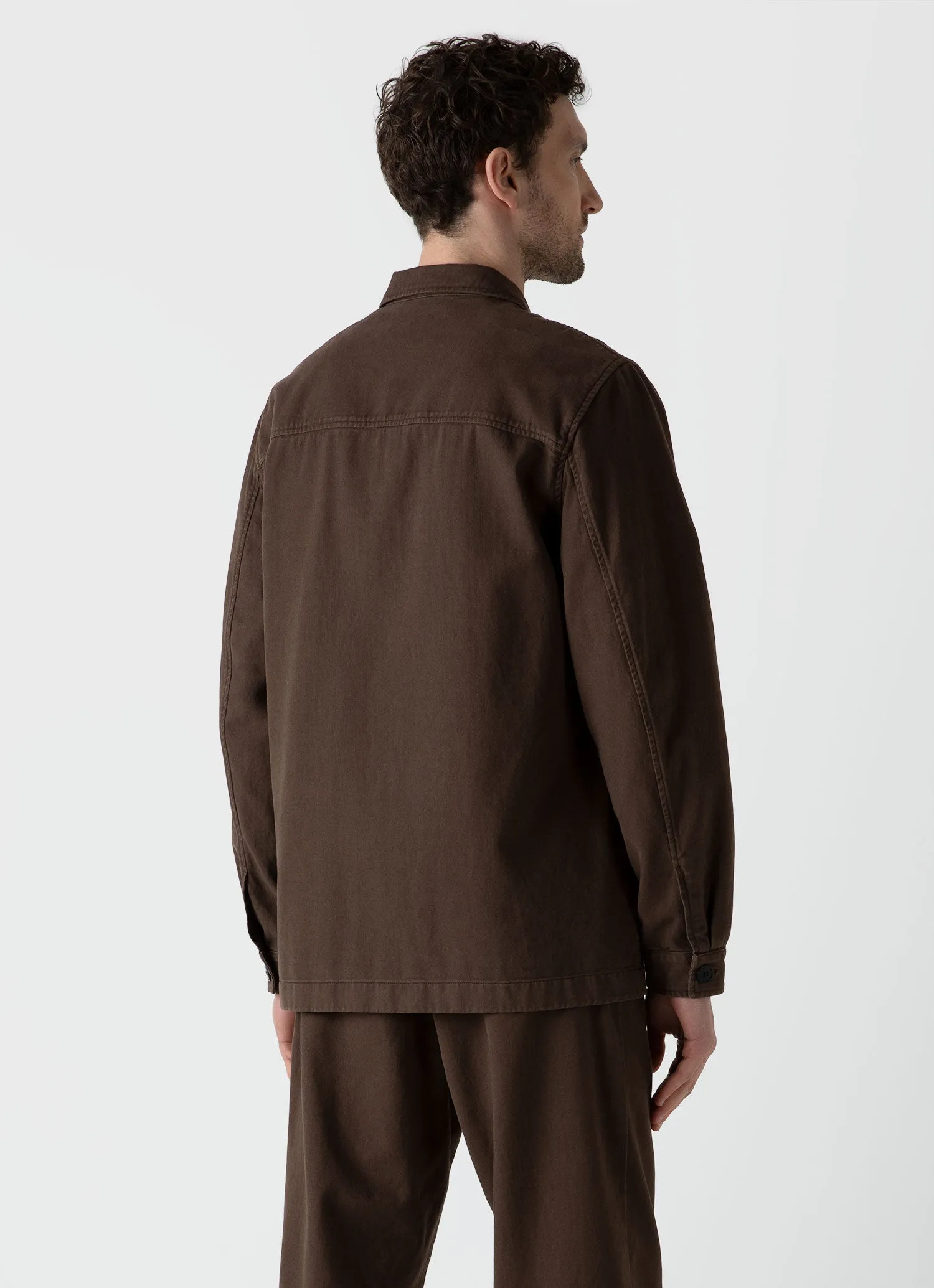 Men's Brushed Cotton Twin Pocket Jacket in Mid Brown sold by Sunspel product image thumbnail 4