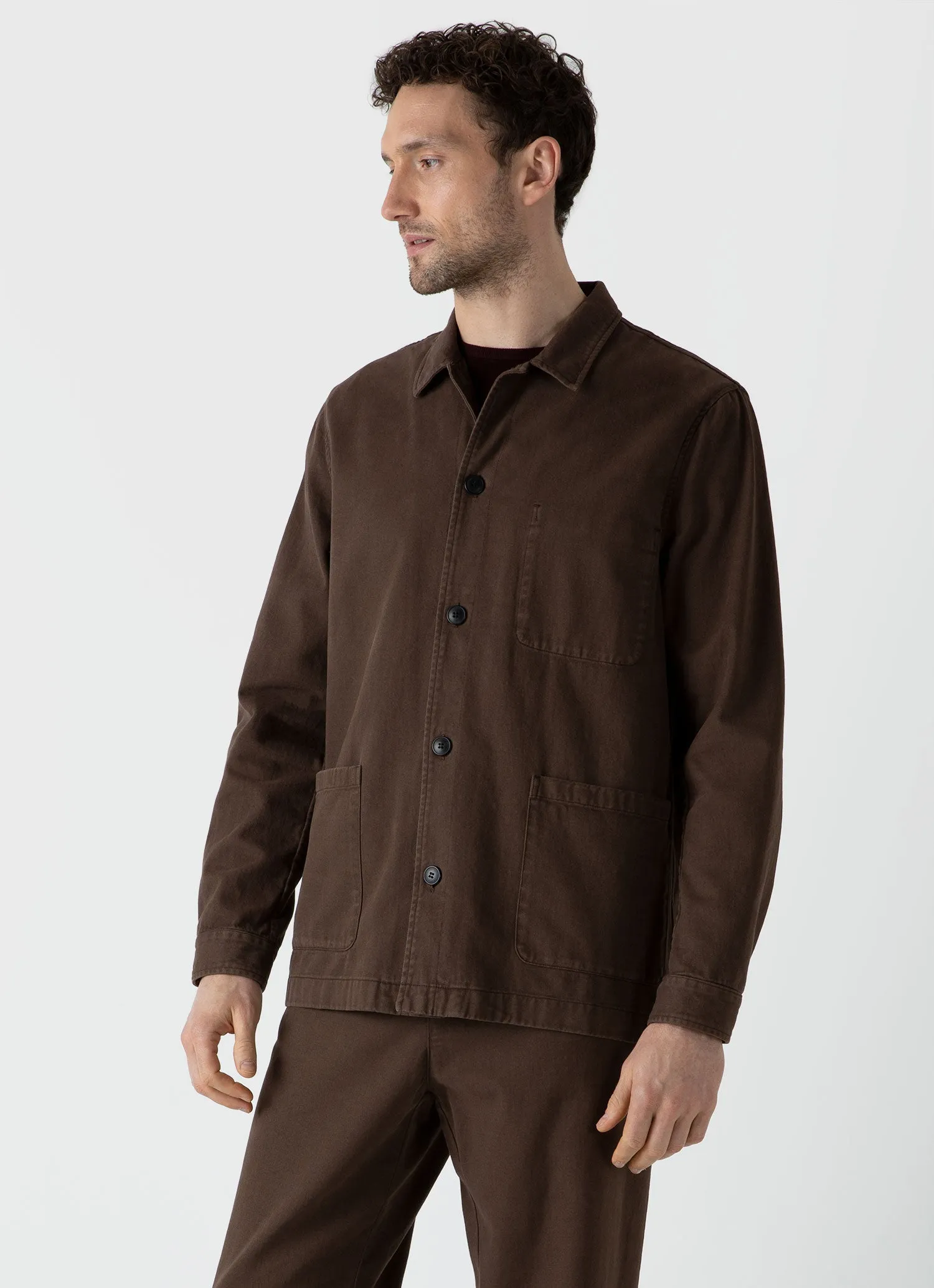 Men's Brushed Cotton Twin Pocket Jacket in Mid Brown sold by Sunspel product image thumbnail 2