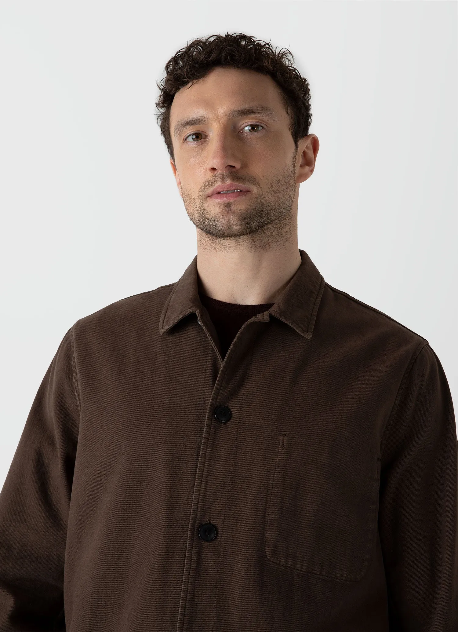 Men's Brushed Cotton Twin Pocket Jacket in Mid Brown sold by Sunspel product image thumbnail 5