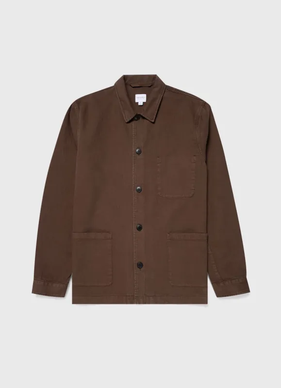 Men's Brushed Cotton Twin Pocket Jacket in Mid Brown sold by Sunspel