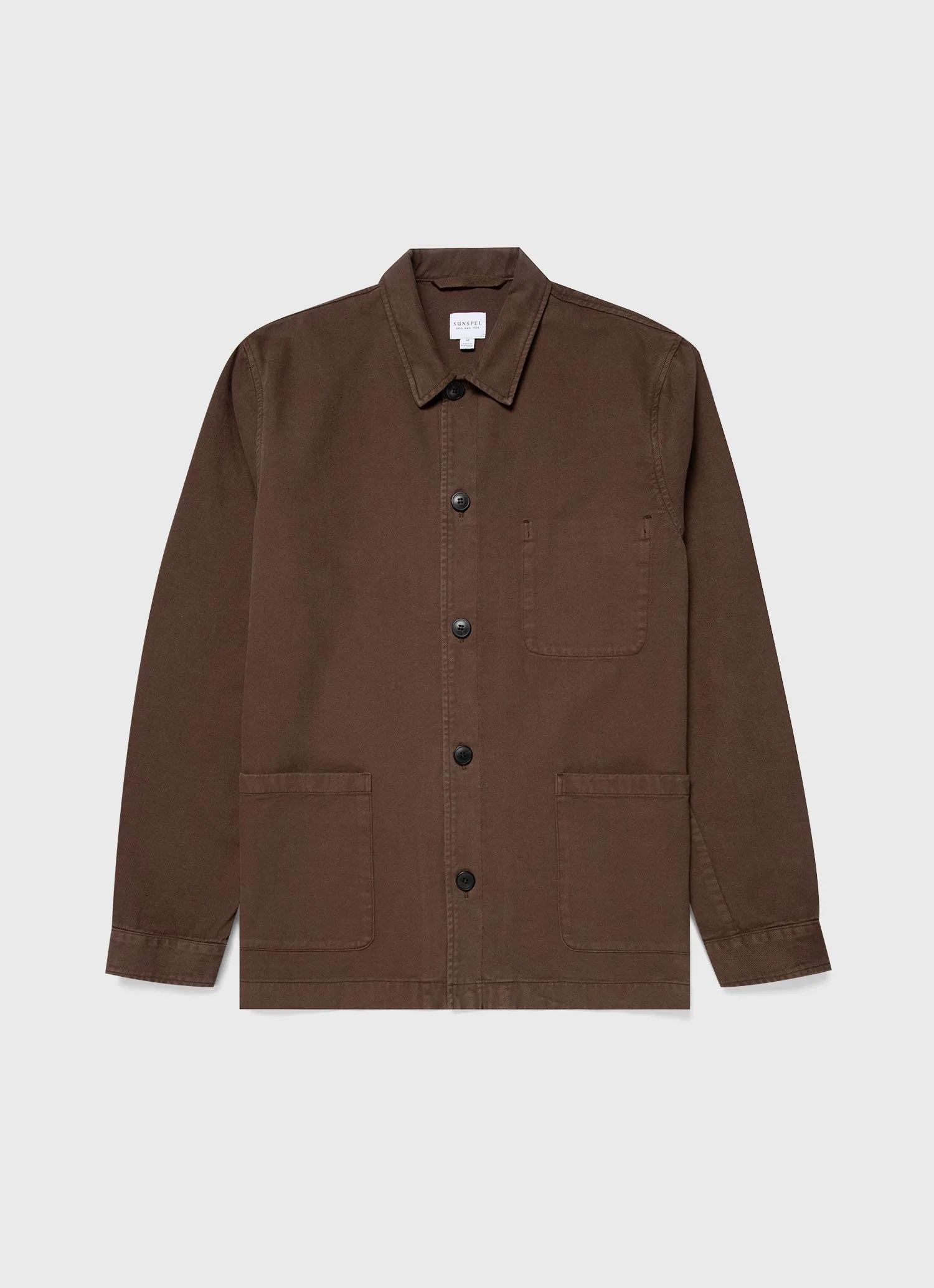 Men's Brushed Cotton Twin Pocket Jacket in Mid Brown sold by Sunspel
