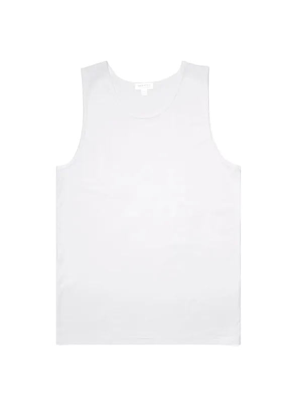 Men's Stretch Cotton Underwear Vest in White in White sold by Sunspel