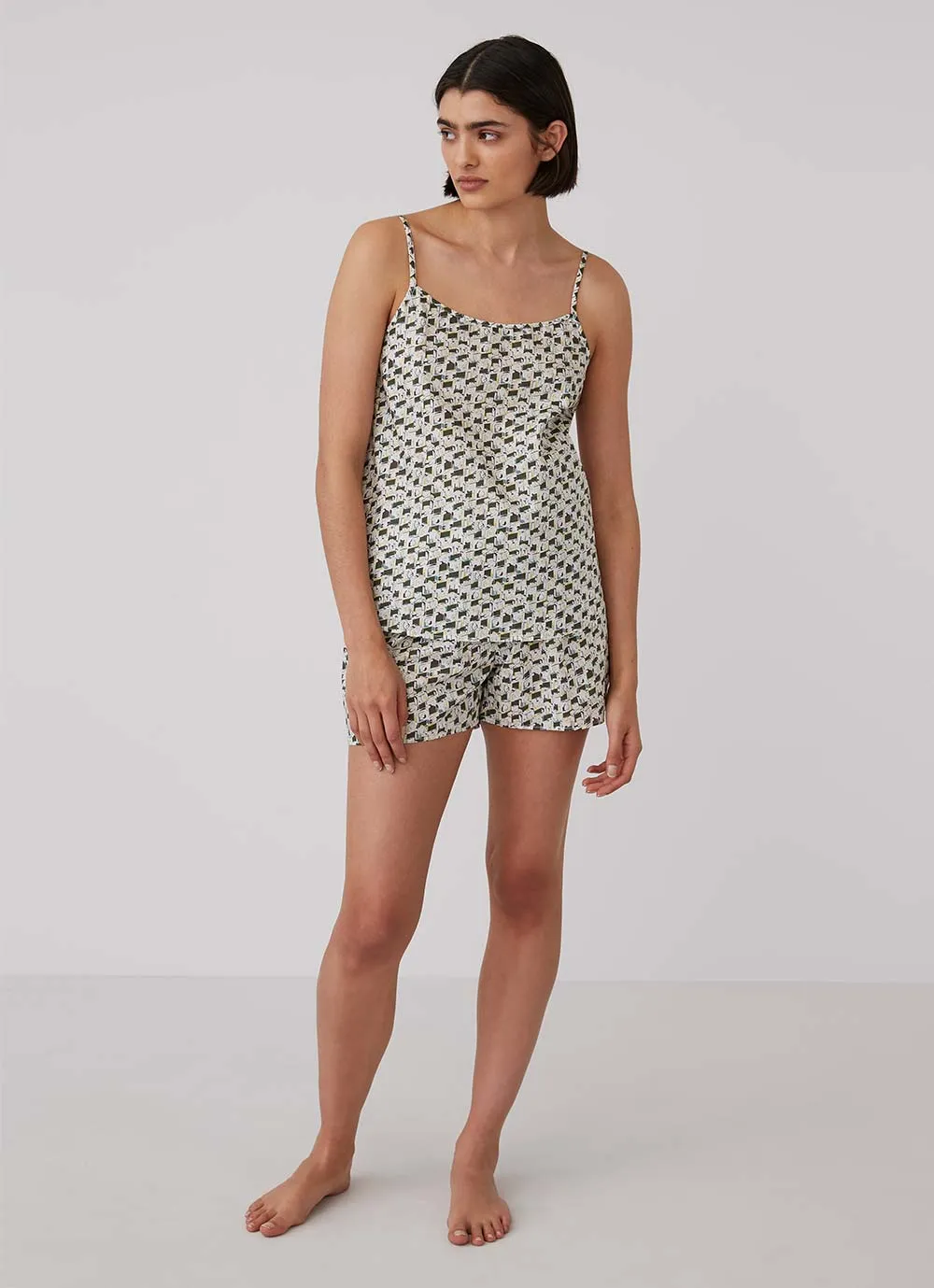 Women's Printed Cotton Cami in Liberty Cameras sold by Sunspel