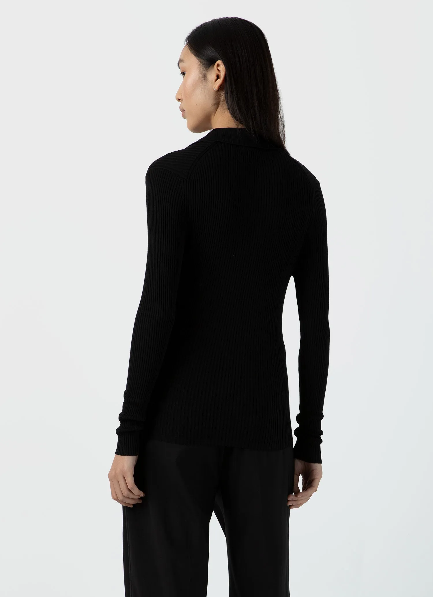 Women's Mulberry Silk Rib Cardigan in Black sold by Sunspel product image thumbnail 4
