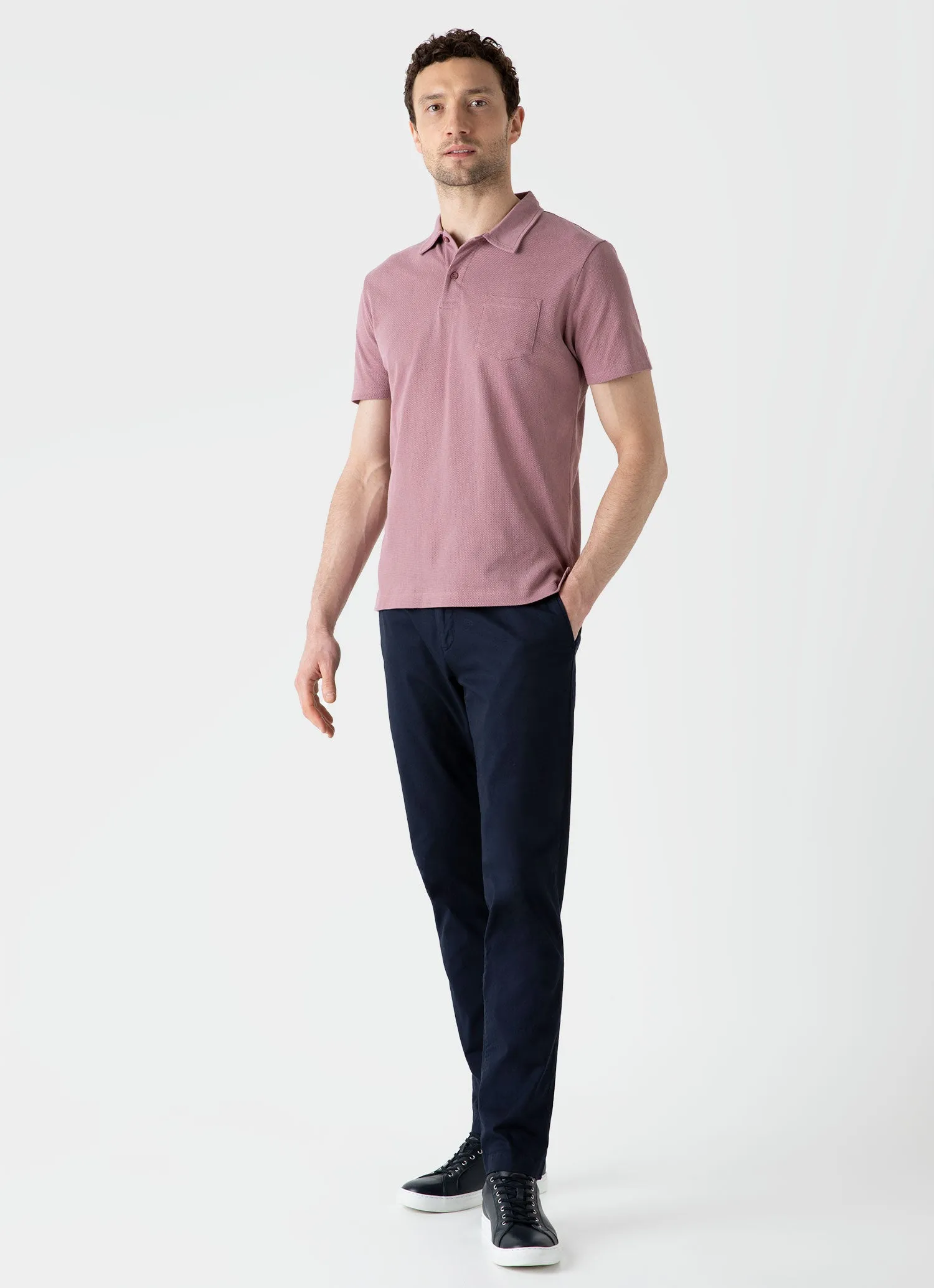 Men's Riviera Polo Shirt in Vintage Pink sold by Sunspel product image thumbnail 3