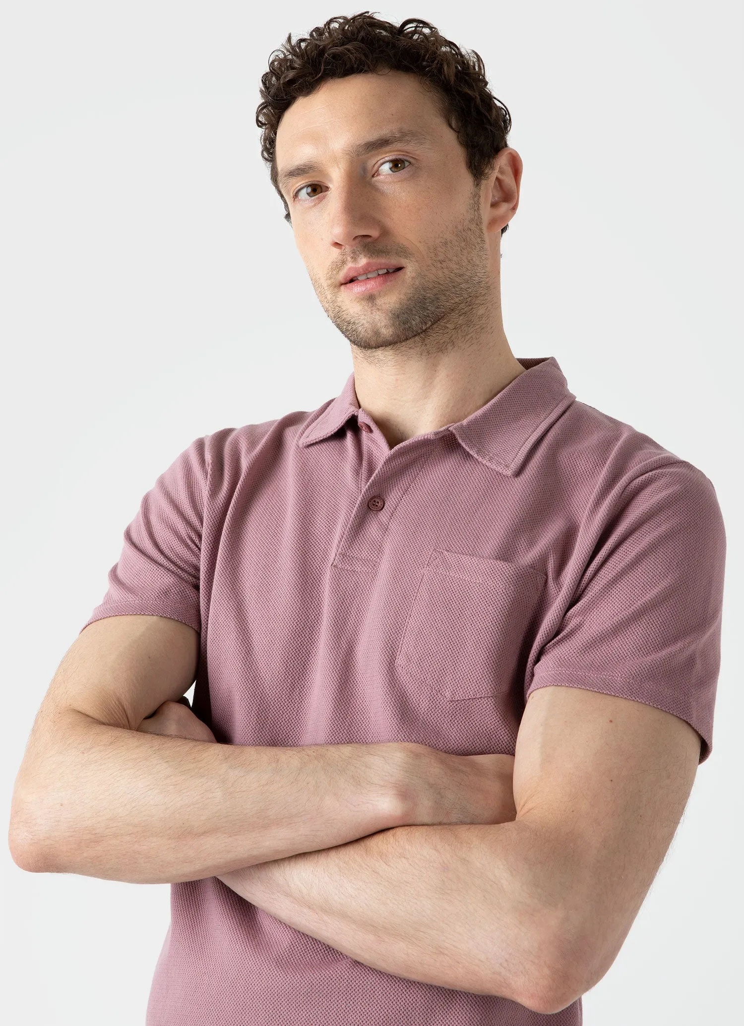 Men's Riviera Polo Shirt in Vintage Pink sold by Sunspel product image thumbnail 5
