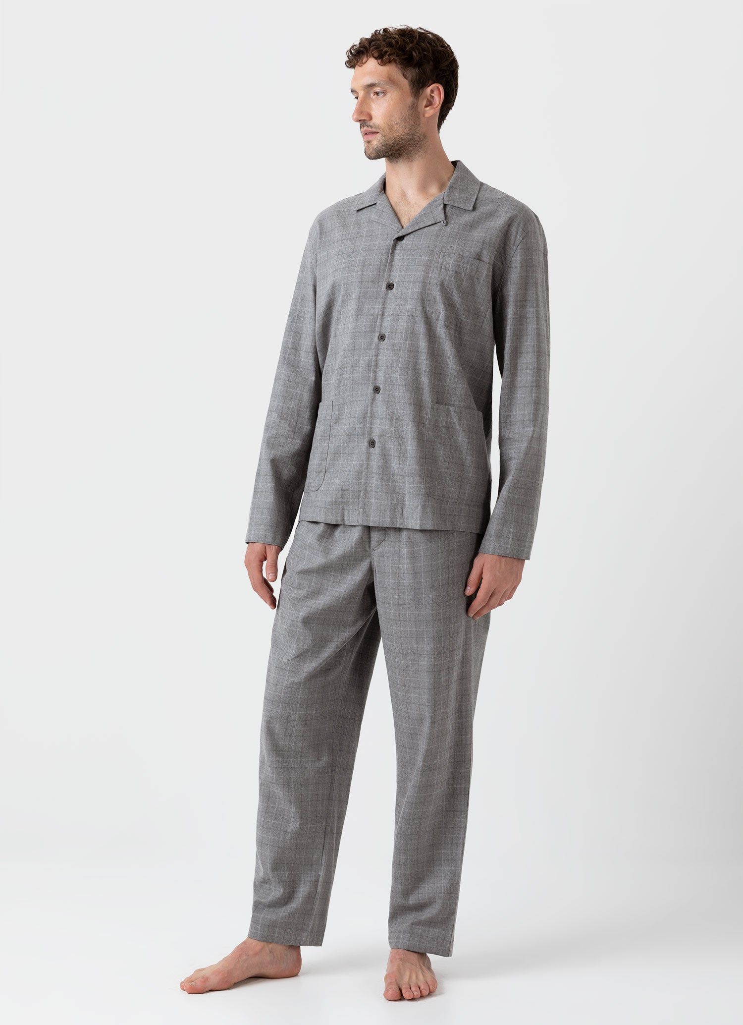 Men's Cotton Flannel Pyjama Trouser in Mid Grey Check sold by Sunspel product image thumbnail 3