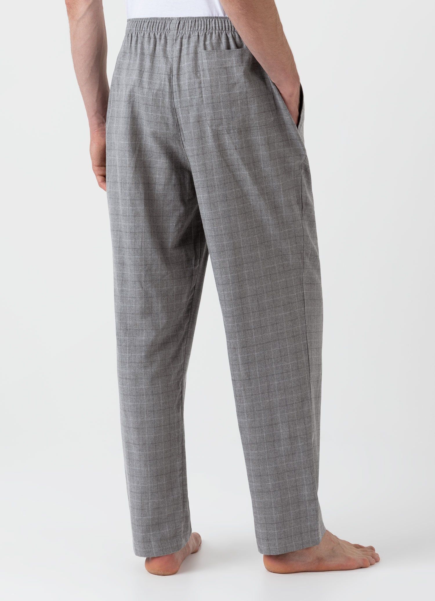 Men's Cotton Flannel Pyjama Trouser in Mid Grey Check sold by Sunspel product image thumbnail 4