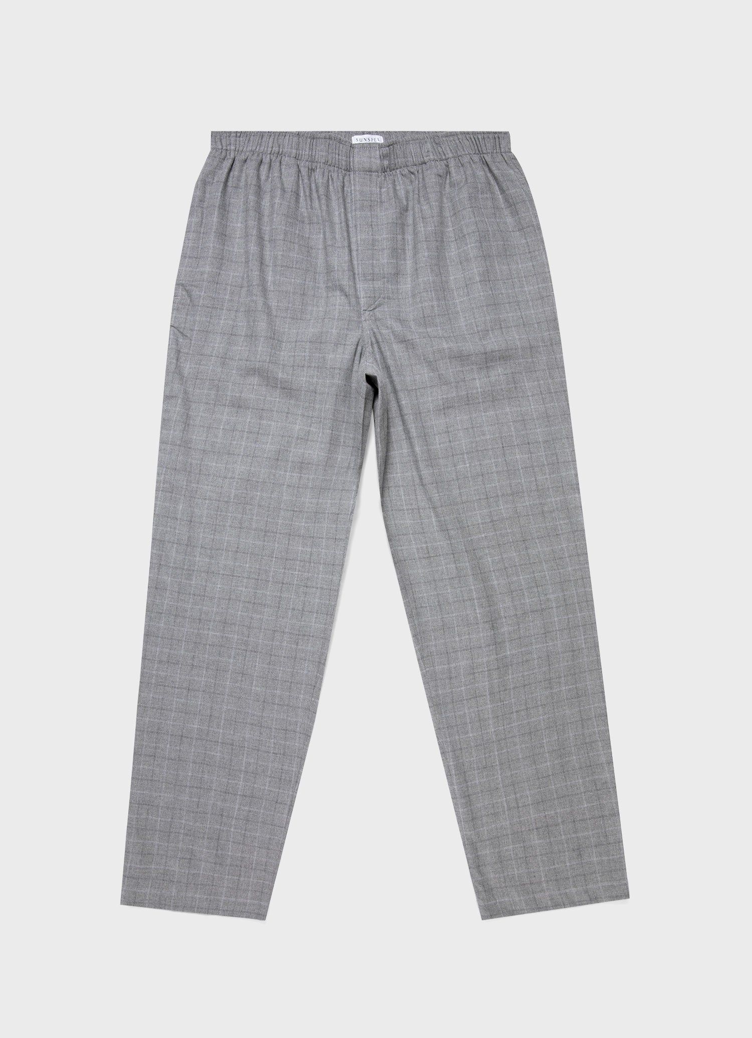 Men's Cotton Flannel Pyjama Trouser in Mid Grey Check sold by Sunspel