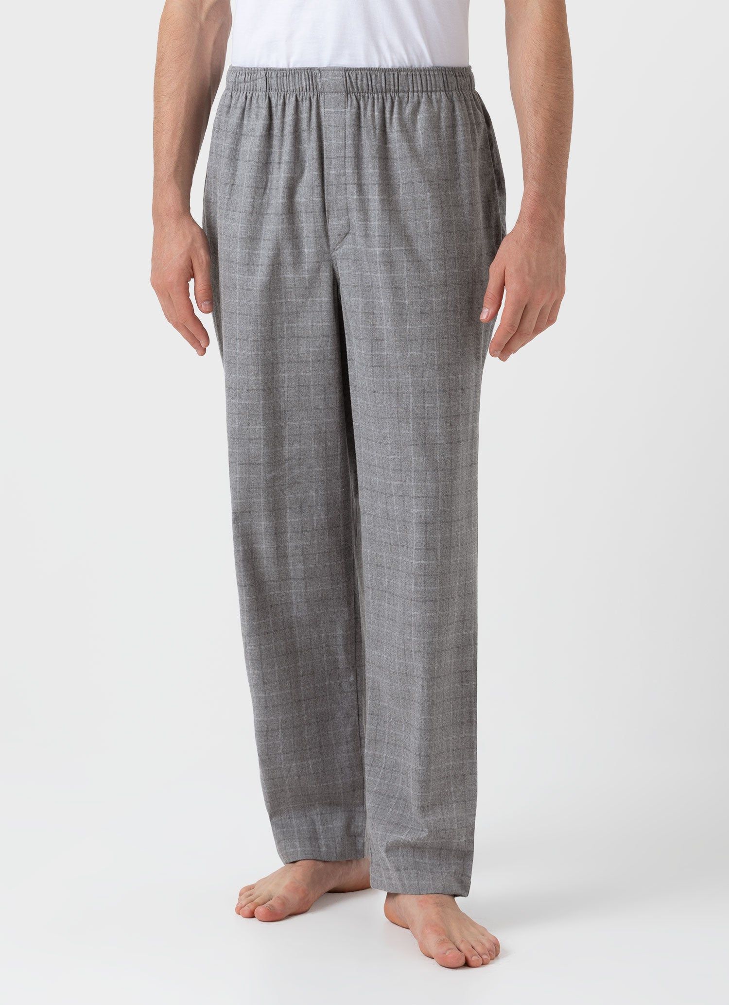 Men's Cotton Flannel Pyjama Trouser in Mid Grey Check sold by Sunspel product image thumbnail 2