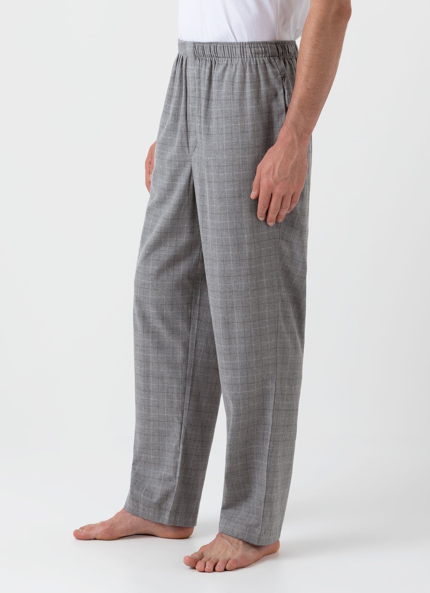 Men's Cotton Flannel Pyjama Trouser in Mid Grey Check sold by Sunspel product image thumbnail 5
