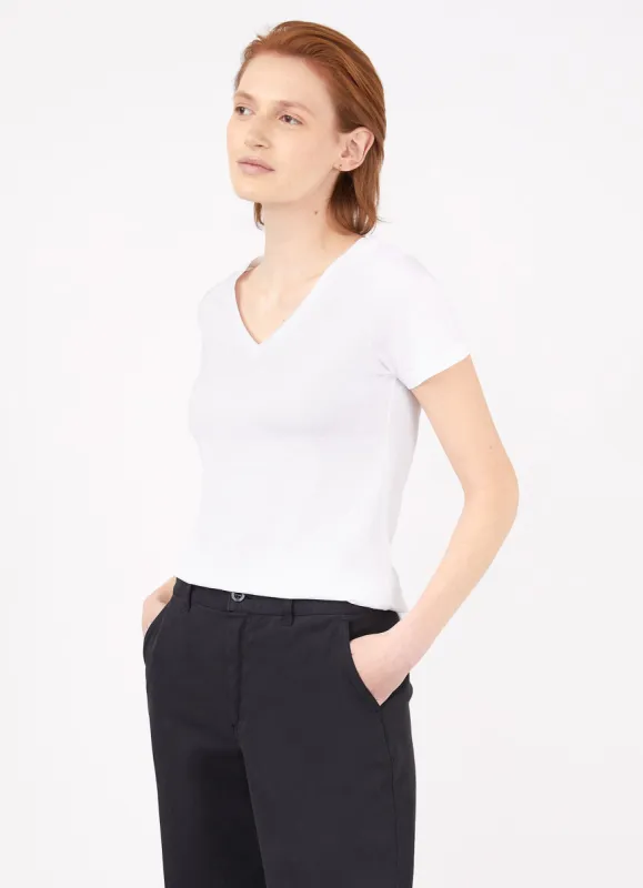 Women's V-neck T-shirt in White sold by Sunspel