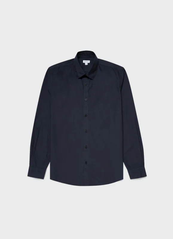 Men's Poplin Casual Shirt in Navy sold by Sunspel