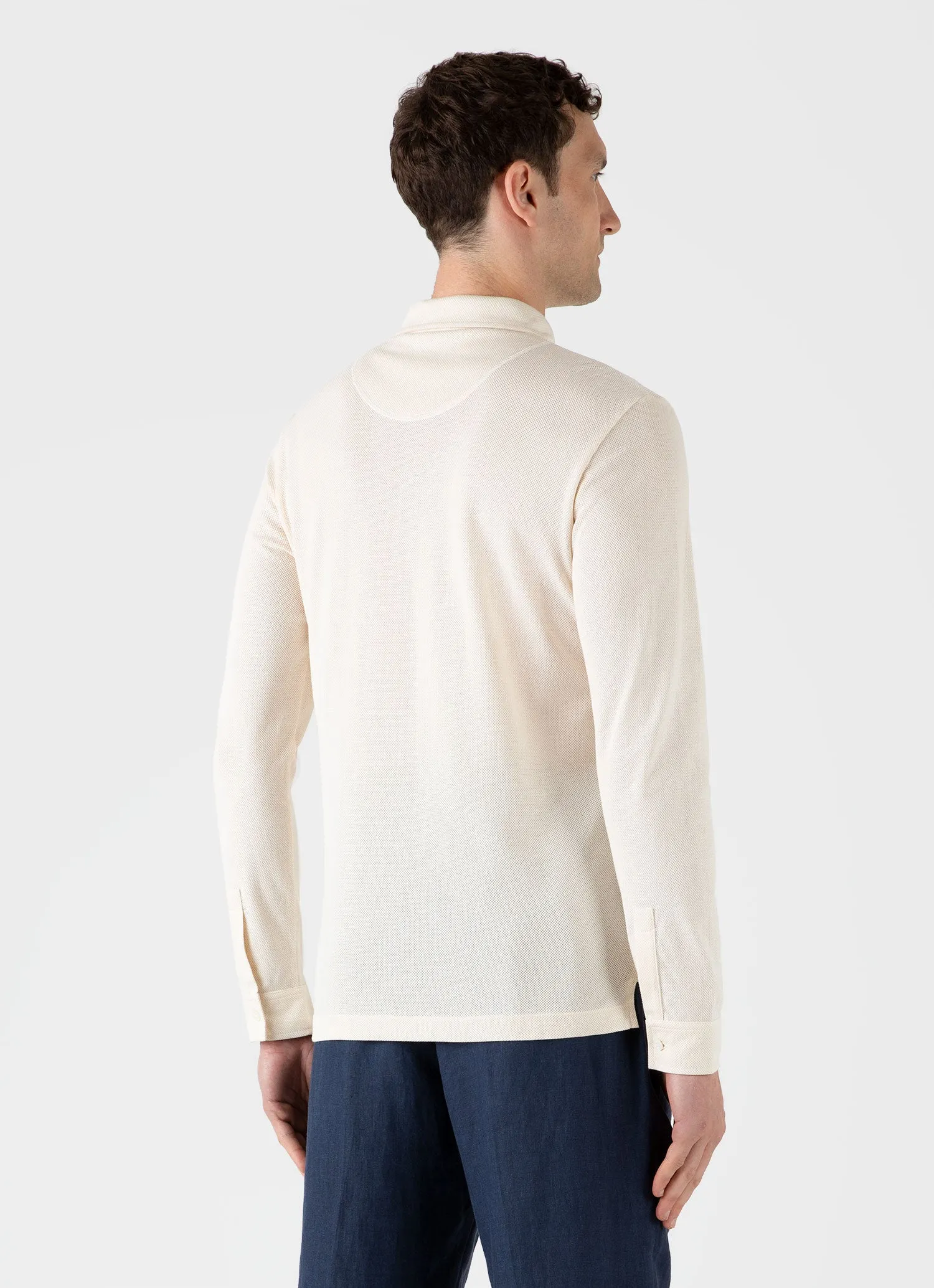Men's WM Brown Long Sleeve Polo Shirt in Undyed sold by Sunspel product image thumbnail 5