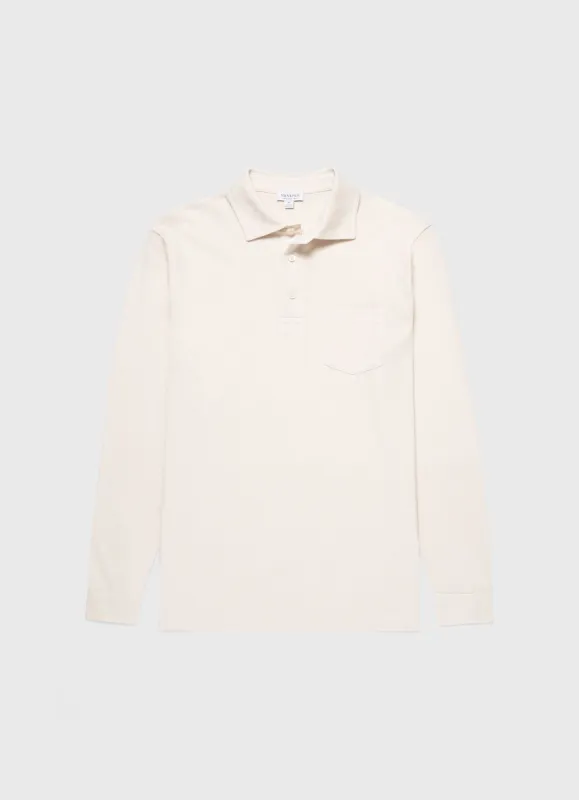 Men's WM Brown Long Sleeve Polo Shirt in Undyed sold by Sunspel