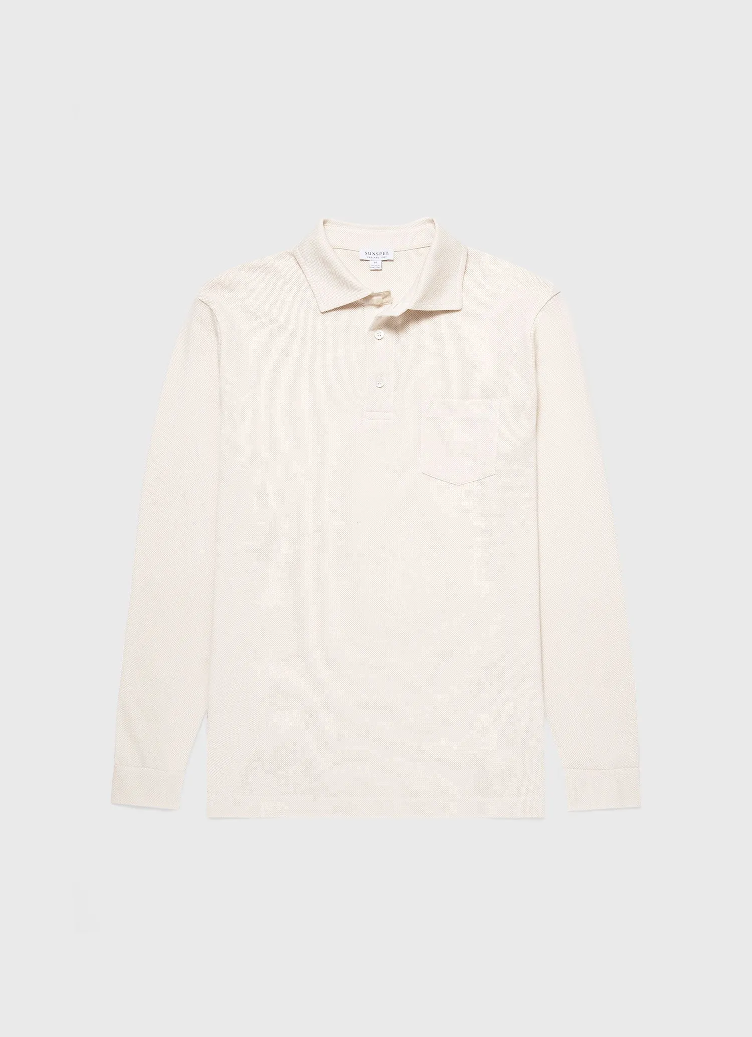 Men's WM Brown Long Sleeve Polo Shirt in Undyed sold by Sunspel