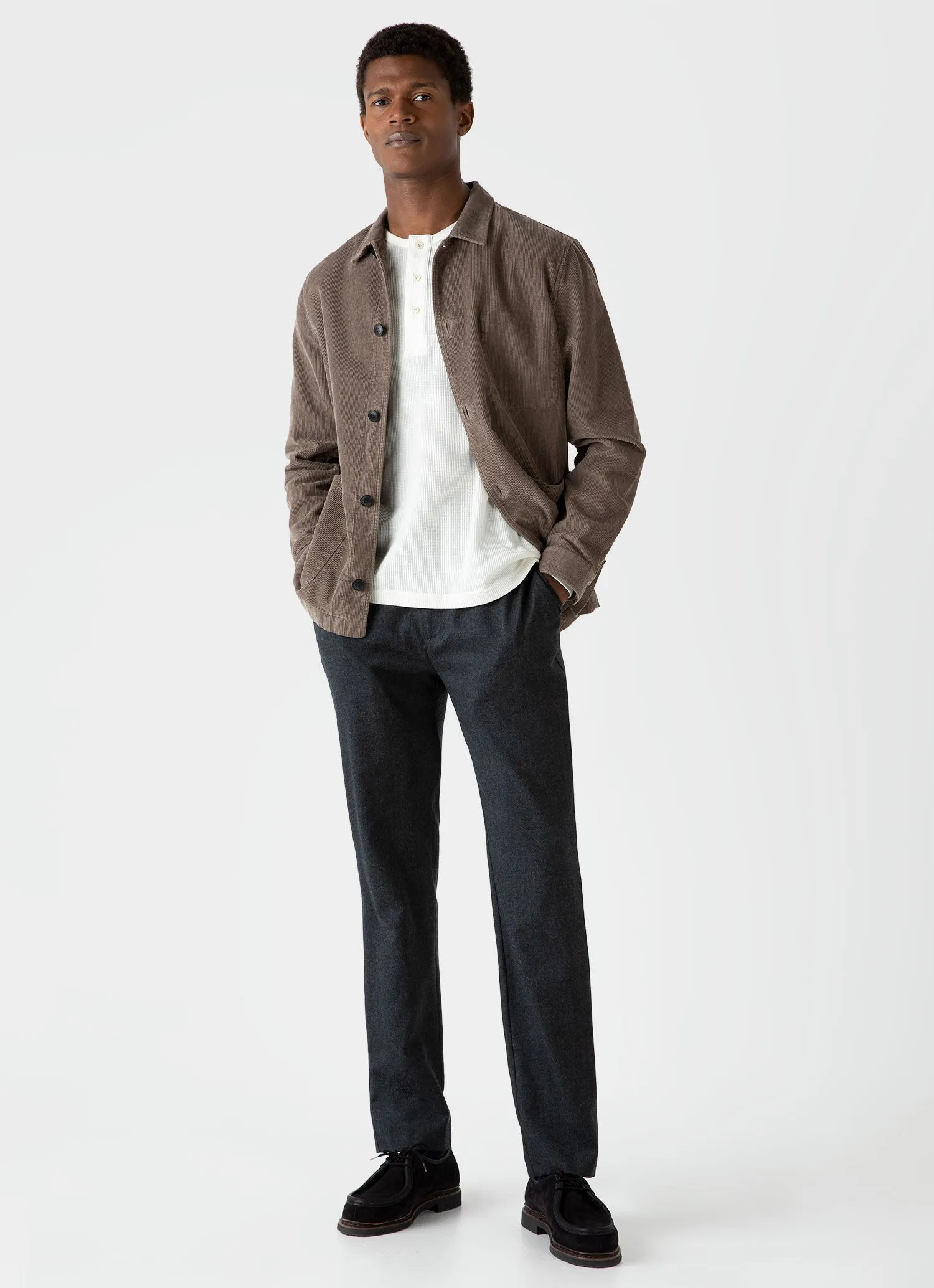 Men's Long Sleeve Waffle Henley in Ecru sold by Sunspel product image thumbnail 3