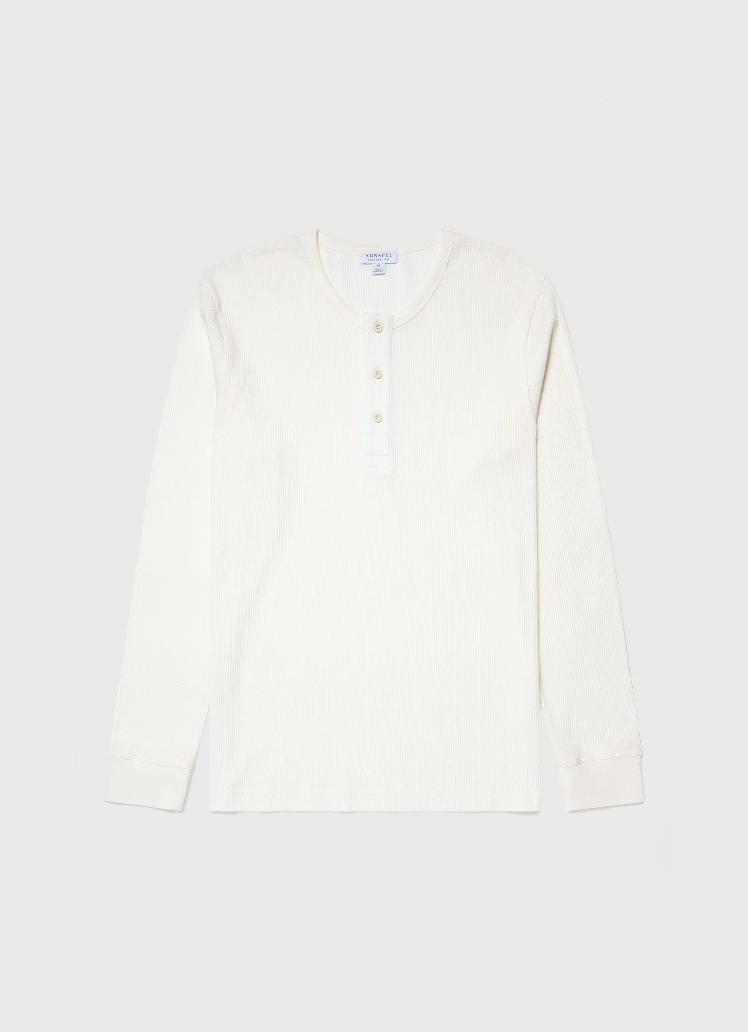 Men's Long Sleeve Waffle Henley in Ecru sold by Sunspel