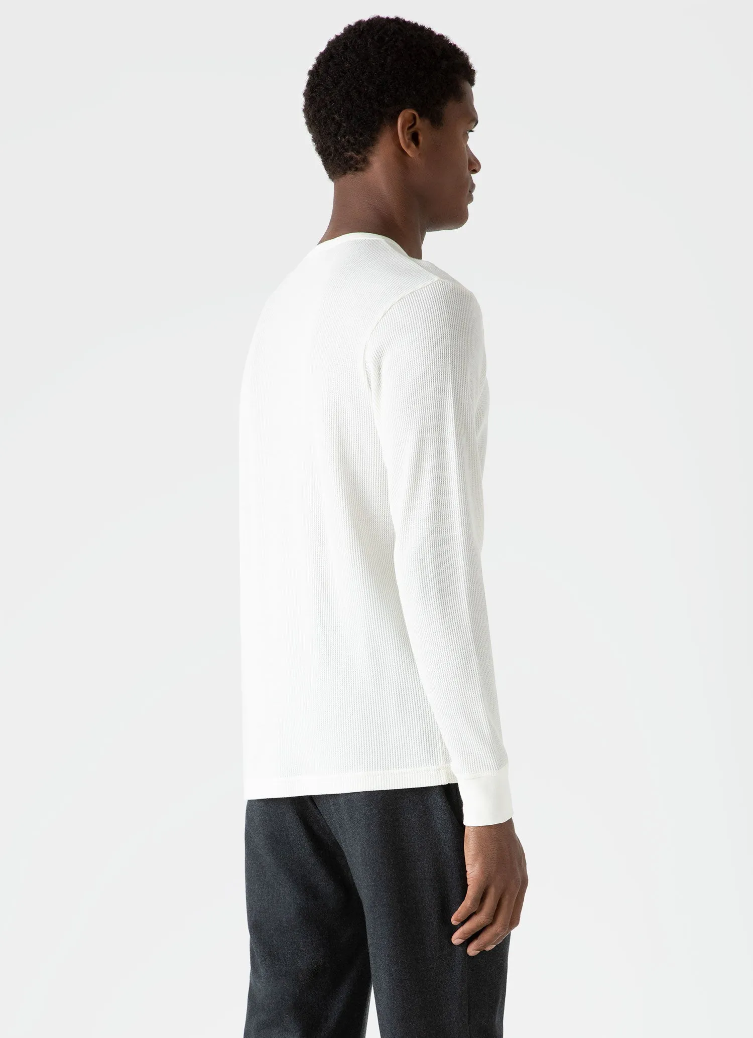 Men's Long Sleeve Waffle Henley in Ecru sold by Sunspel product image thumbnail 5