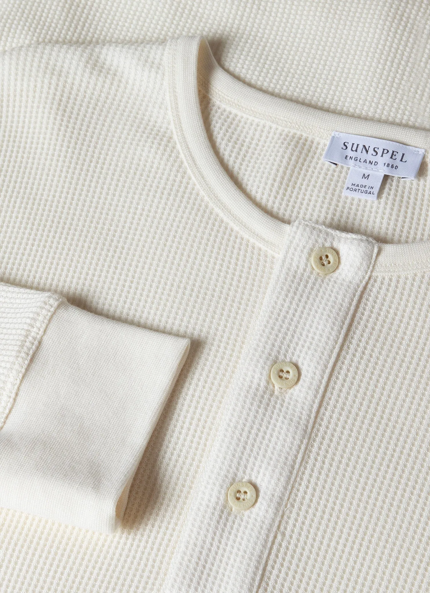 Men's Long Sleeve Waffle Henley in Ecru sold by Sunspel product image thumbnail 4
