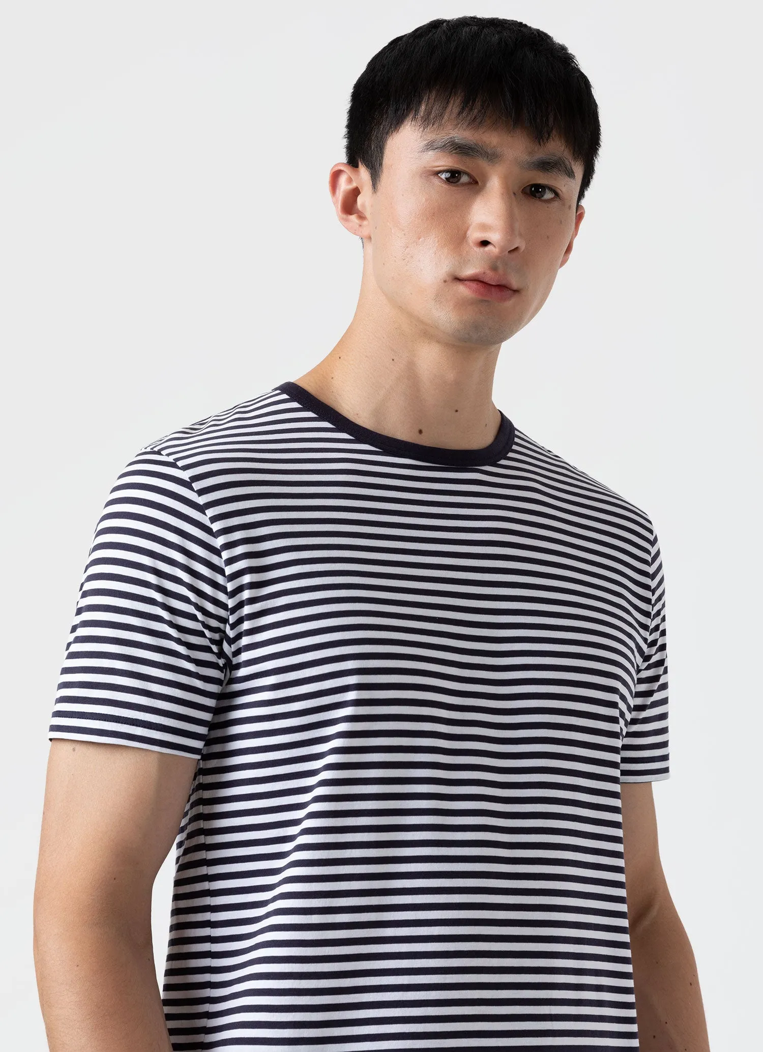 Men's Classic T-shirt in Navy/White English Stripe sold by Sunspel product image thumbnail 2