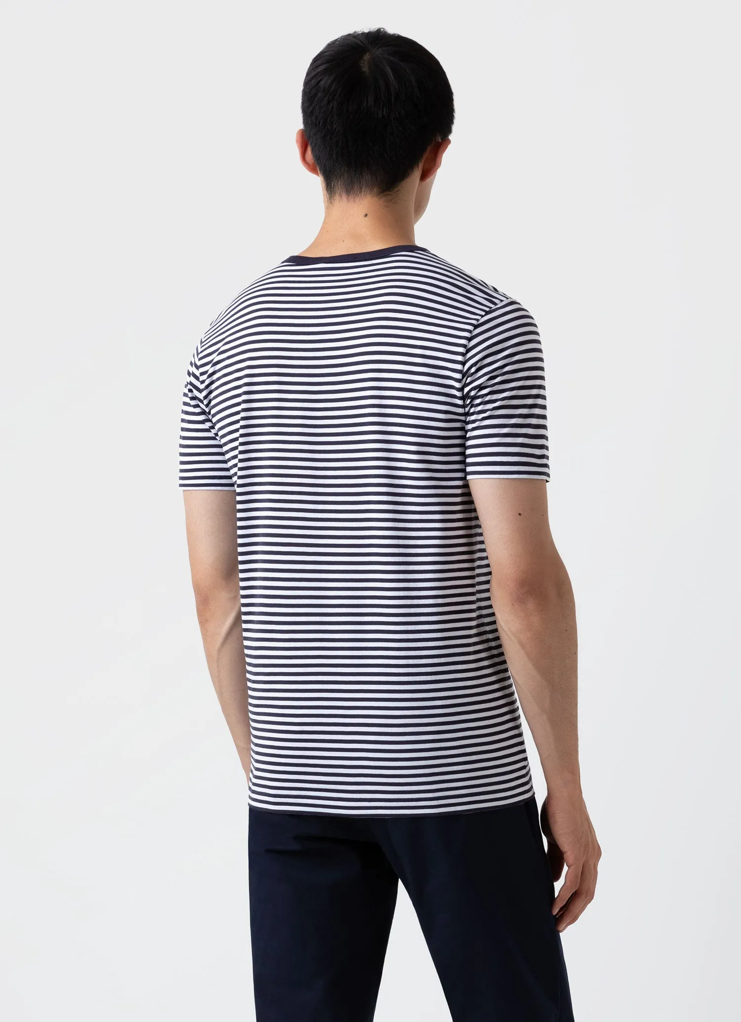 Men's Classic T-shirt in Navy/White English Stripe sold by Sunspel product image thumbnail 5
