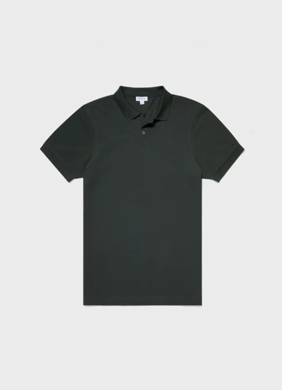 Men's Piqué Polo Shirt in Forest sold by Sunspel