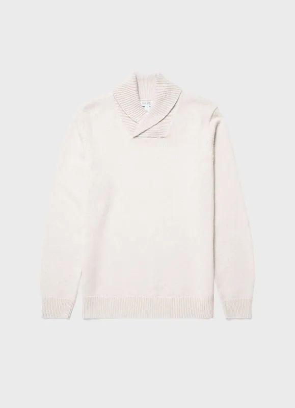 Men's Shawl Collar Jumper in Chalk sold by Sunspel
