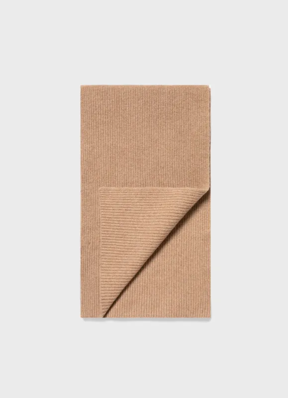 Cashmere Ribbed Scarf in Camel sold by Sunspel