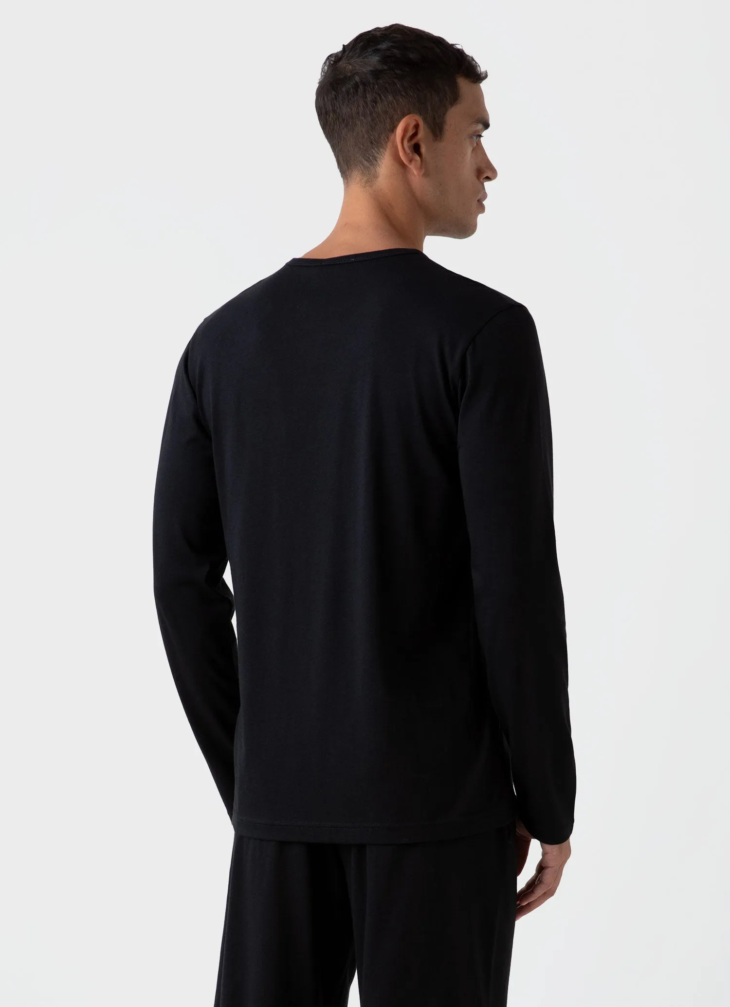 Men's Cotton Modal Lounge Long Sleeve T-shirt in Black sold by Sunspel product image thumbnail 4