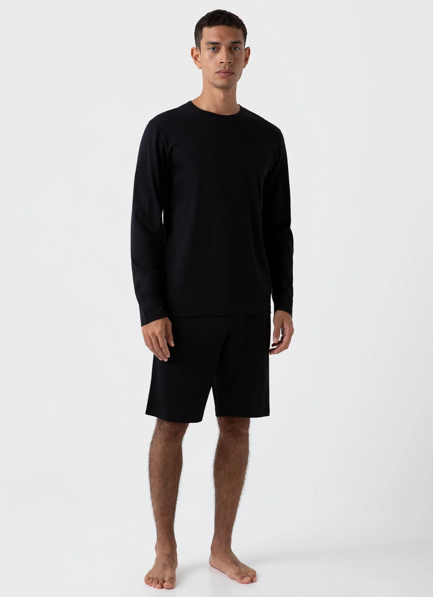 Men's Cotton Modal Lounge Long Sleeve T-shirt in Black sold by Sunspel product image thumbnail 3